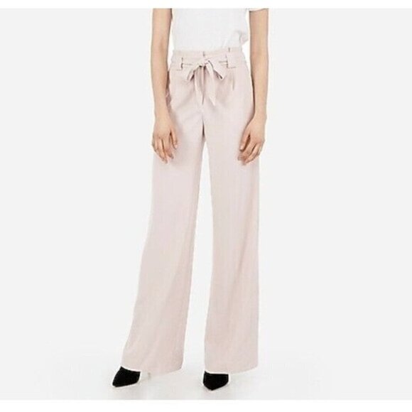 Express High Waisted Wide Leg Paperbag Belted Light Pink Pants Size M - Picture 1 of 6